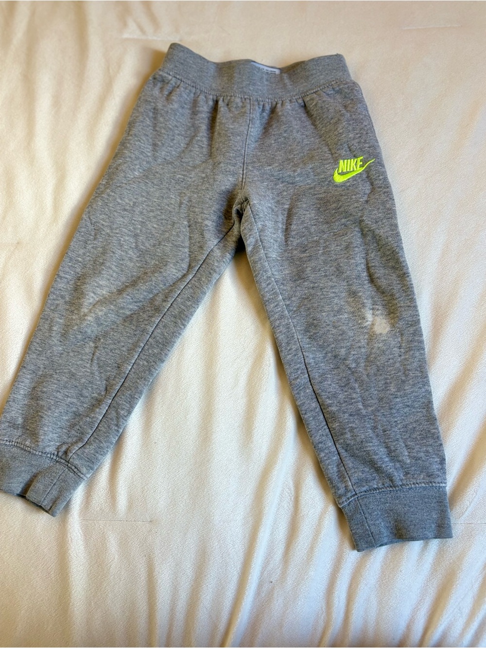 Nike Kids Grey Sweatpants with Neon Yellow Logo